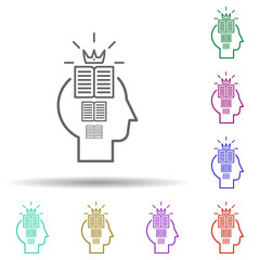 Human, books, crown in mind in multi color style icon. Simple thin line, outline vector of human mind icons for ui and ux, website or mobile application