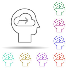 Human, cloud, arrow in mind in multi color style icon. Simple thin line, outline vector of human mind icons for ui and ux, website or mobile application