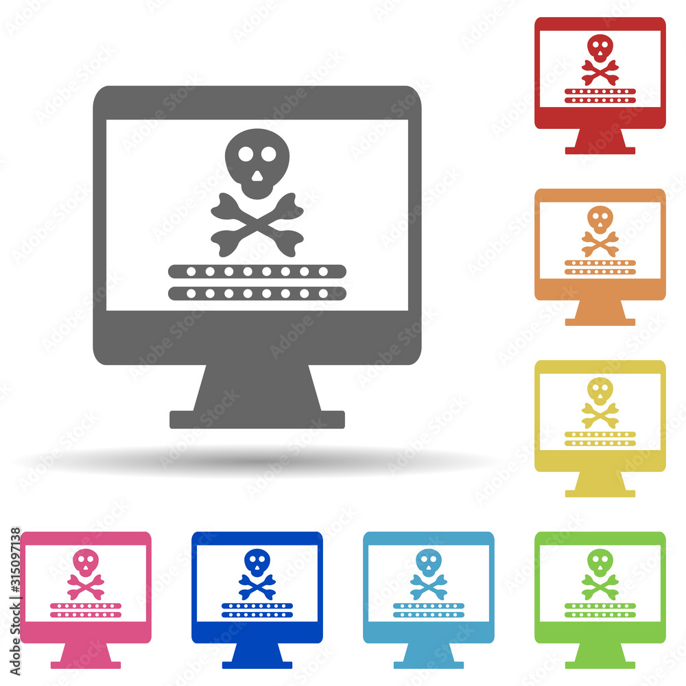 Aufkleber cyber attack screen,virus encryption in multi color style icon. simple glyph, flat vector of interne