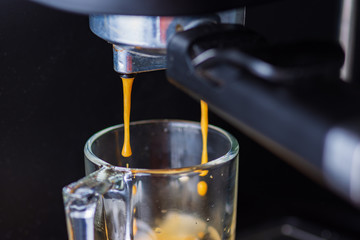 Espresso coffee from a drip-glass coffee machine.