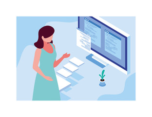 woman working in front of computer screen