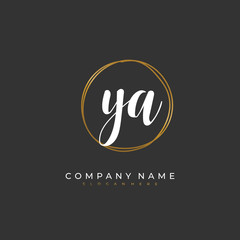 Handwritten initial letter Y A YA for identity and logo. Vector logo template with handwriting and signature style.