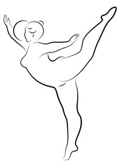 Gymnastics Silhouette of a girl with a ball. The woman is overweight, a large body. The girl is a full figure. Vector illustration