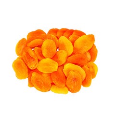 Dried apricots close-up on a white background.