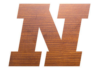 Obraz premium Letter N with wooden texture on white background.