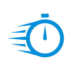 Blue stopwatch icon. quick time logo vector.