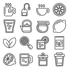 Tea Icons Set on White Background. Line Style Vector