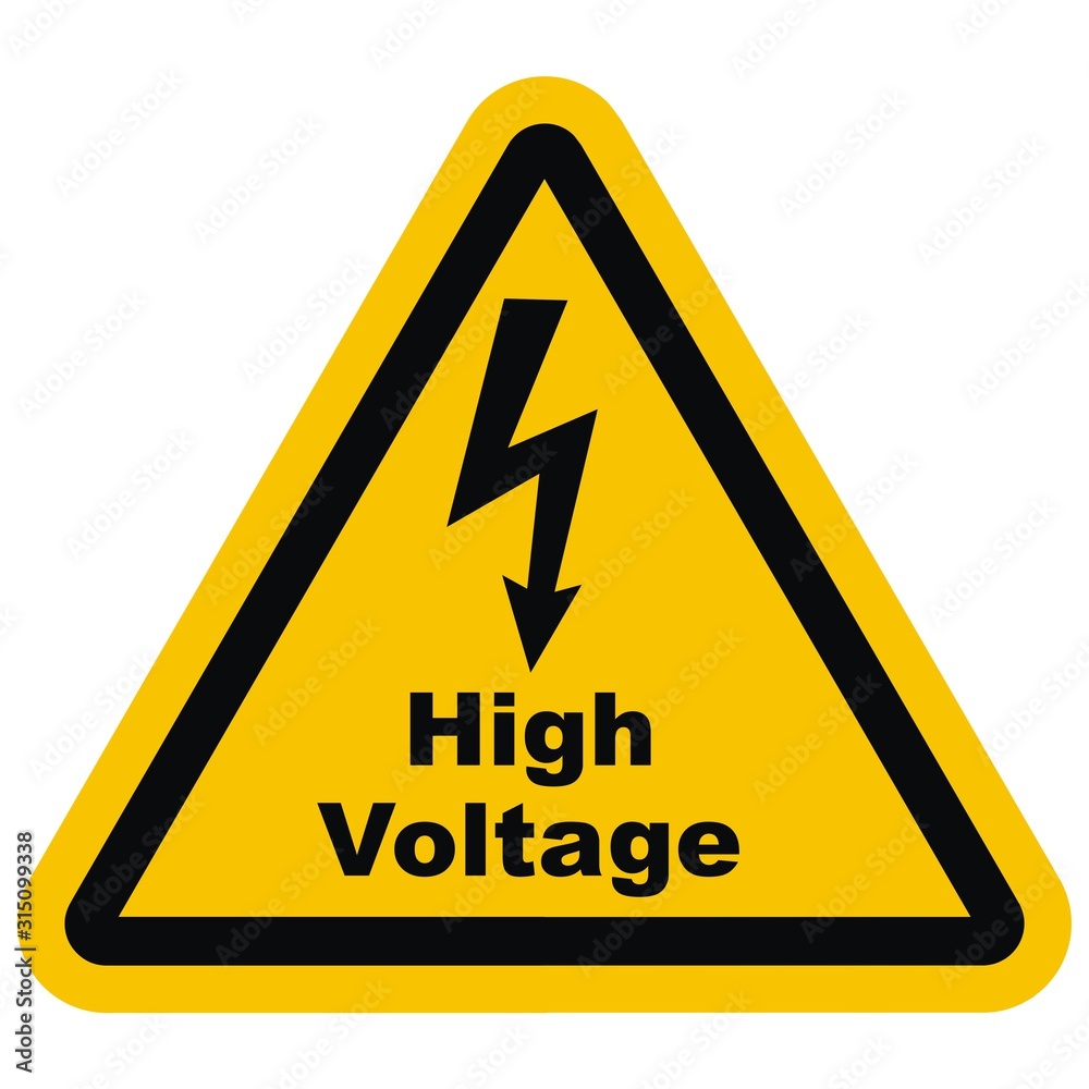 Wall mural high voltage, vector icon at yellow triangle frame. indication of danger of electric shock.