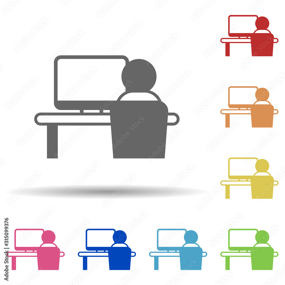 Aufkleber man computer in multi color style icon. simple thin line, outline vector of miscellaneous icons for 