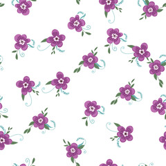 Fototapeta na wymiar Seamless pattern with colorful hand drawn flowers. Original textile, wrapping paper, wall art surface design. Vector illustration. Floral simple minimalistic graphic design