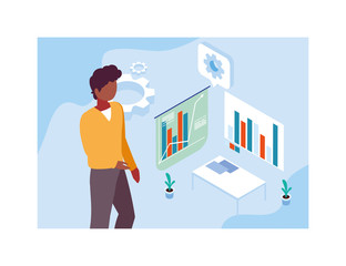 man with graphs in front, business working processes