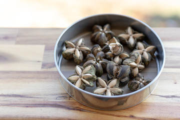 The ripe sacha inchis are brown and look like flower or star or shuriken. The seeds inside are very beneficial to the body. Especially Omega 3 6 9 and vitamin A and E.