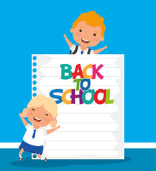 back to school card with kids couple students