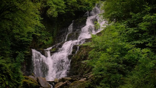 Scenic 4K video of Torc waterfall, Kerry mountains, Ireland