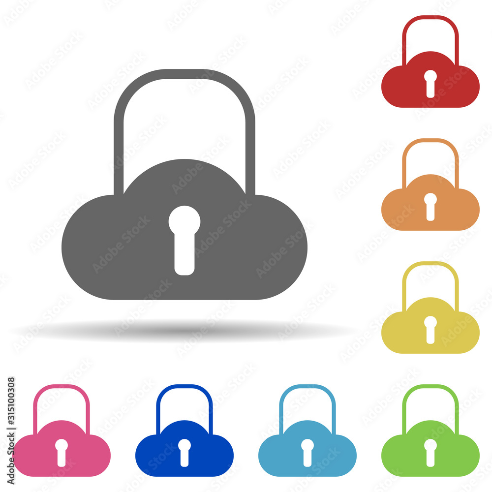 Poster cloud, security in multi color style icon. simple glyph, flat vector of network icons for ui and ux,