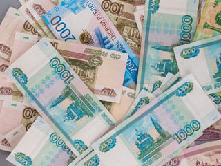 Fototapeta na wymiar Russian rubles, bills of various denominations