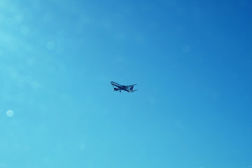 An airplane in the air in the sky.