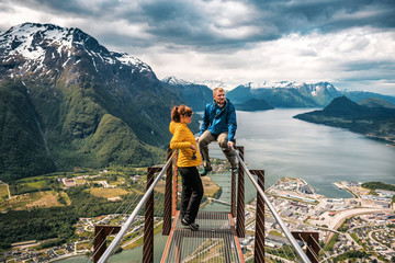 couple in yellow ann blue jackets in Norway