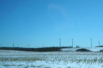 Field of Wind turbines farm.