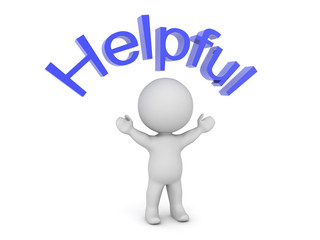 3D Character with text above him saying HELPFUL