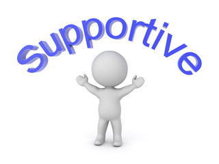 3D Character with text above him saying supportive