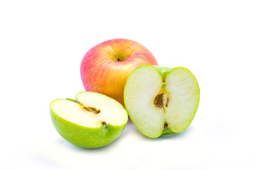 Apple green cut in half on the white background with clipping path