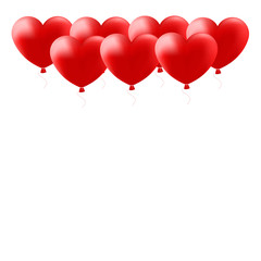 Red heart balloons frame. Greeting romantic decoration. Vector love illustration.