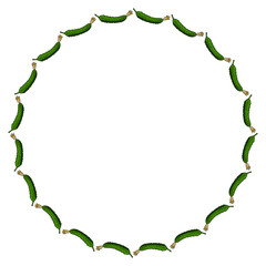 Round frame with horizontal cucumber. Isolated wreath on white background for your design