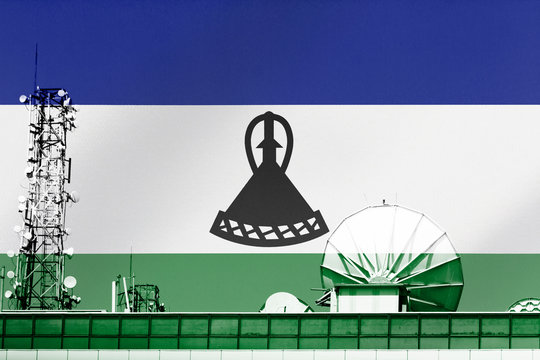 3D illustration Telecommunications in countries with the flag of Lesotho.