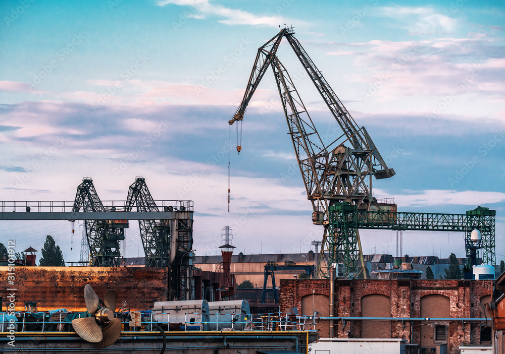 Wall mural large industrial port cranes