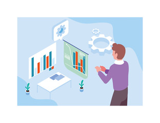 man with graphs in front, business working processes