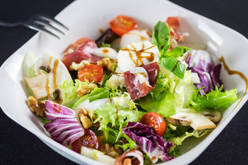  Mediterranean salad close-up view and made with fresh ingredients