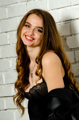 Fototapeta premium High sexy brunette lingerie studio portrait