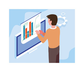 man working in front of computer screen