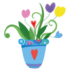 Vector Love heats. Love plants in a home pot. Valentine's Day Gift. Home plants grown in love.
