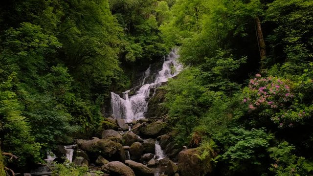 Scenic 4K video of Torc waterfall, Kerry mountains, Ireland