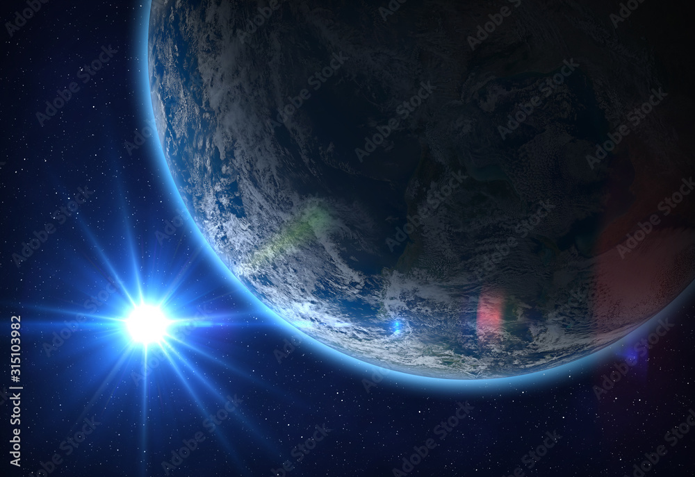 Wall mural planet earth and sun.