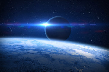 Obraz na płótnie Canvas Planet Earth, Moon and Solar Eclipse.