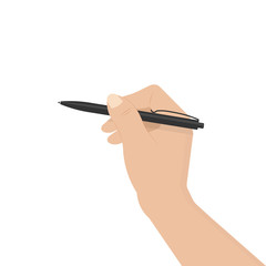 black ballpoint pen in human hand.