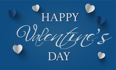 Carte invitation - bandeau - célébration Saint valentin - valentine's day - avec coeur papier plier blanc et bleu pantone 2020 sur fond Classic Blue 19-4052 PANTONE année 2020 