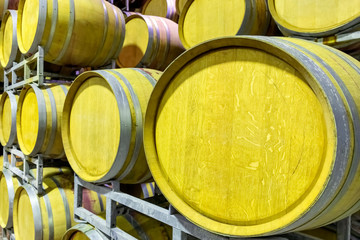 Oak barrels in the cellar