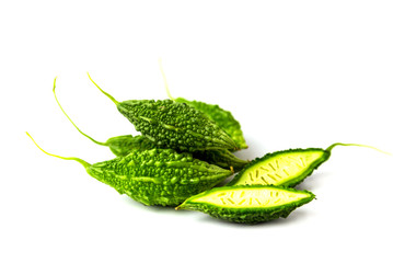Bitter gourd, Thai herbs isolated on a white background
