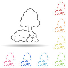 Tree, nature, smoke, fire in multi color style icon. Simple thin line, outline vector of pollution icons for ui and ux, website or mobile application