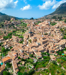 Fototapeta na wymiar Valldemossa Mallorca or Majorca Spain aerial panorama view historic and authentic spanish mountain village