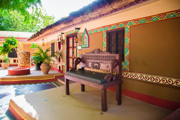 bench near indian old house