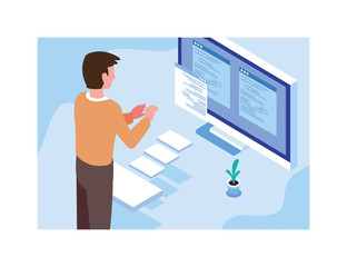 man working in front of computer screen