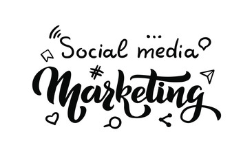 Social Media MARKETING - vector hand draw lettering for projects, website, logo, business and social media marketing, SEO, advertising and internet marketing. Vector illustration isolated on white. 