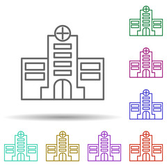 Obraz premium Building, clinic, hospital in multi color style icon. Simple thin line, outline vector of hospital building icons for ui and ux, website or mobile application