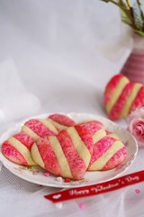 Homemade striped heart cookies / Valentines day background