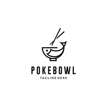 Poke Fish Bowl Line Art  Food Logo Design